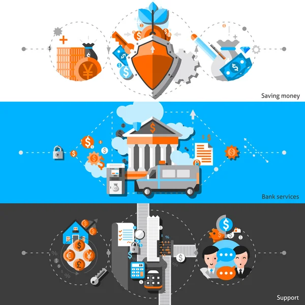 Банківський набір горизонтальних банерів — стоковий вектор