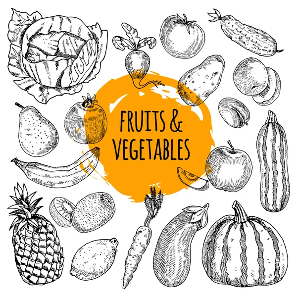 Coleta de alimentos saudáveis doodle desenhado à mão — Vetor de Stock
