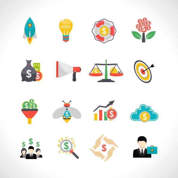 Startup crowdfunding ensemble d'icônes plates — Image vectorielle
