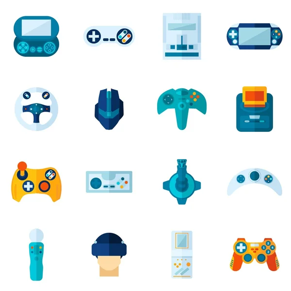 Juego de iconos planos de videojuegos — Vector de stock