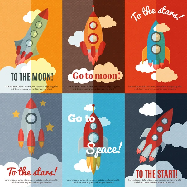 Vintage rocket flat banners composition poster — Stock Vector