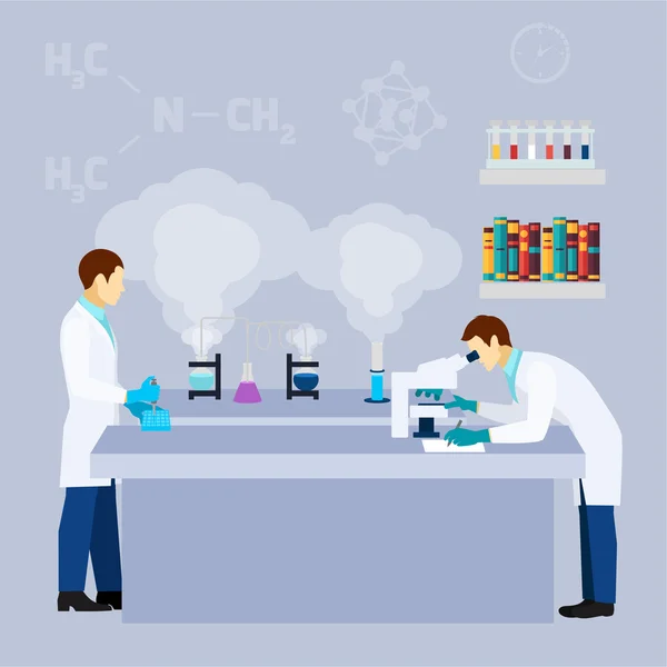 Laboratório de química pesquisa plana cartaz —  Vetores de Stock