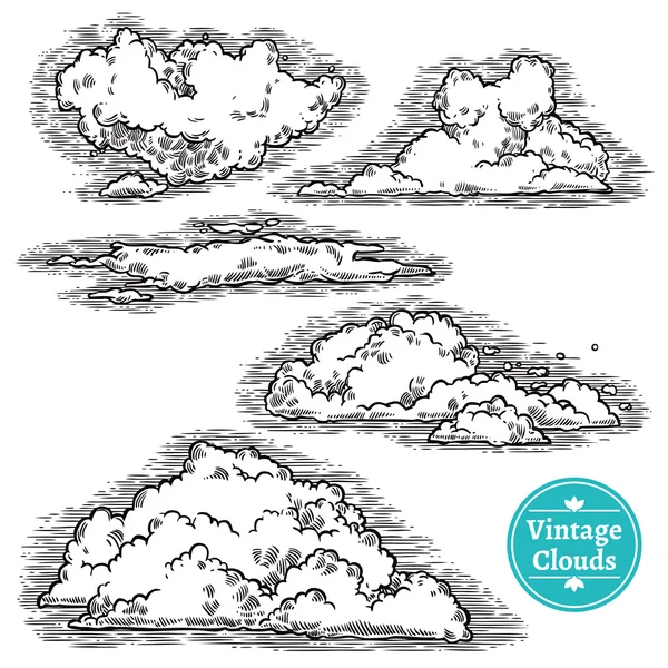 Ensemble de nuages dessinés à la main — Image vectorielle