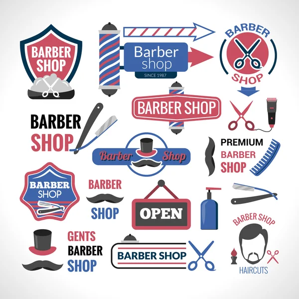 Barber shop symbols signs labels collection — Stock Vector