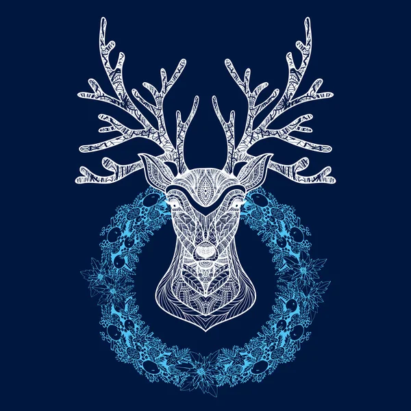 Christmas Wreath With Deer Head — Stock Vector