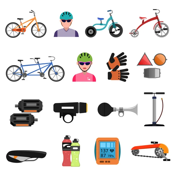Iconos de bicicleta conjunto plano — Vector de stock