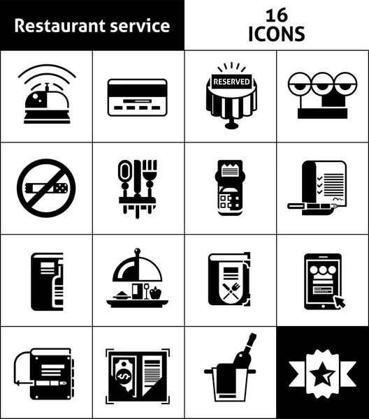 Restaurante Servicio Iconos Negro — Vector de stock