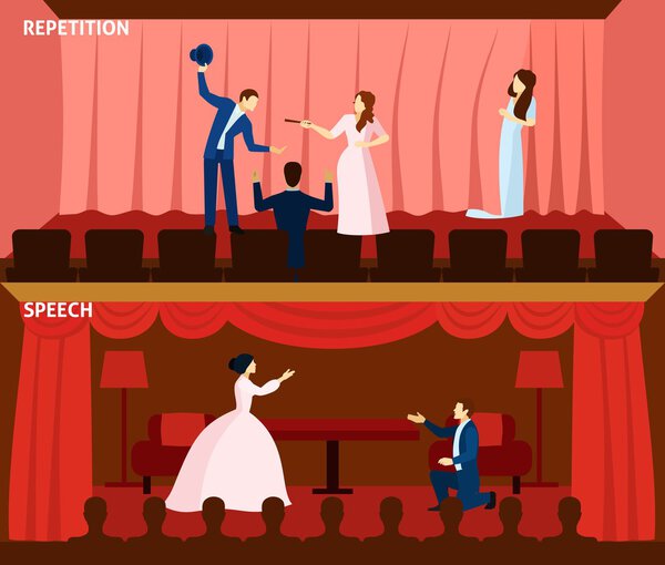 Театральное представление 2-х плоских баннеров
