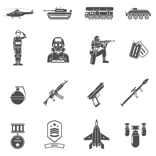 Army Black White Icons Set — Stock Vector