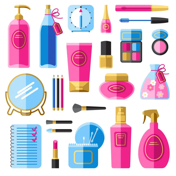 Makyaj güzellik aksesuarları düz Icons set