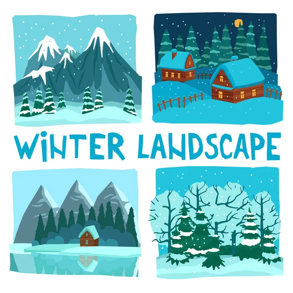 Conjunto gráfico digital de paisaje de invierno — Archivo Imágenes Vectoriales
