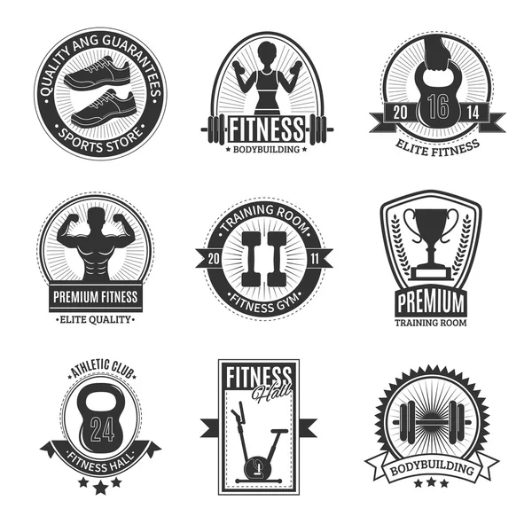 Club de fitness Insignias blancas y negras — Vector de stock