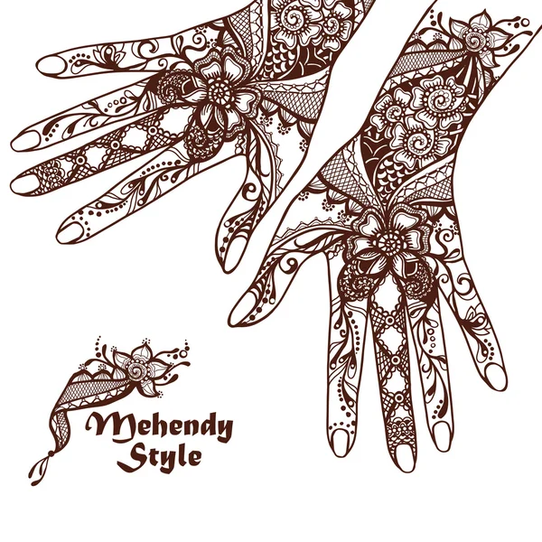 Mains décoratives avec tatouages au henné — Image vectorielle
