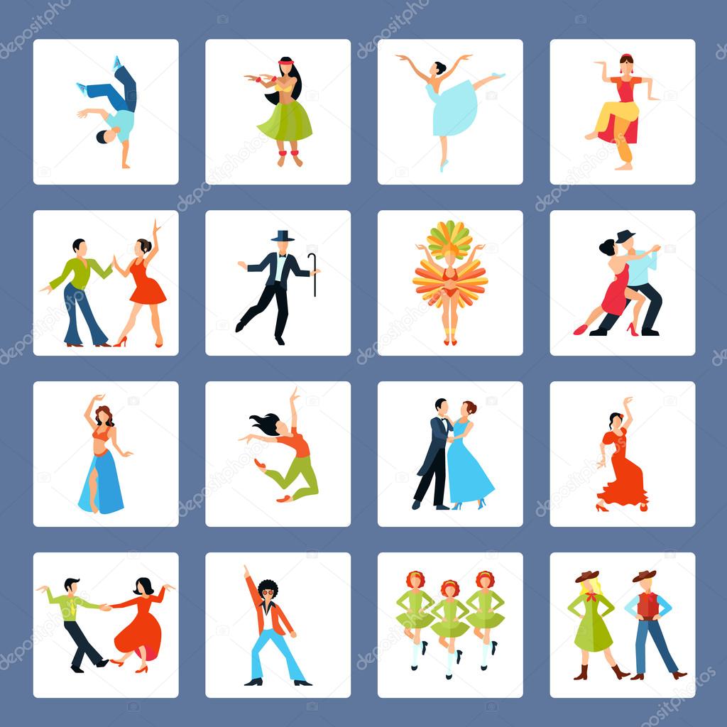 Various Dance Styles Flat Icons