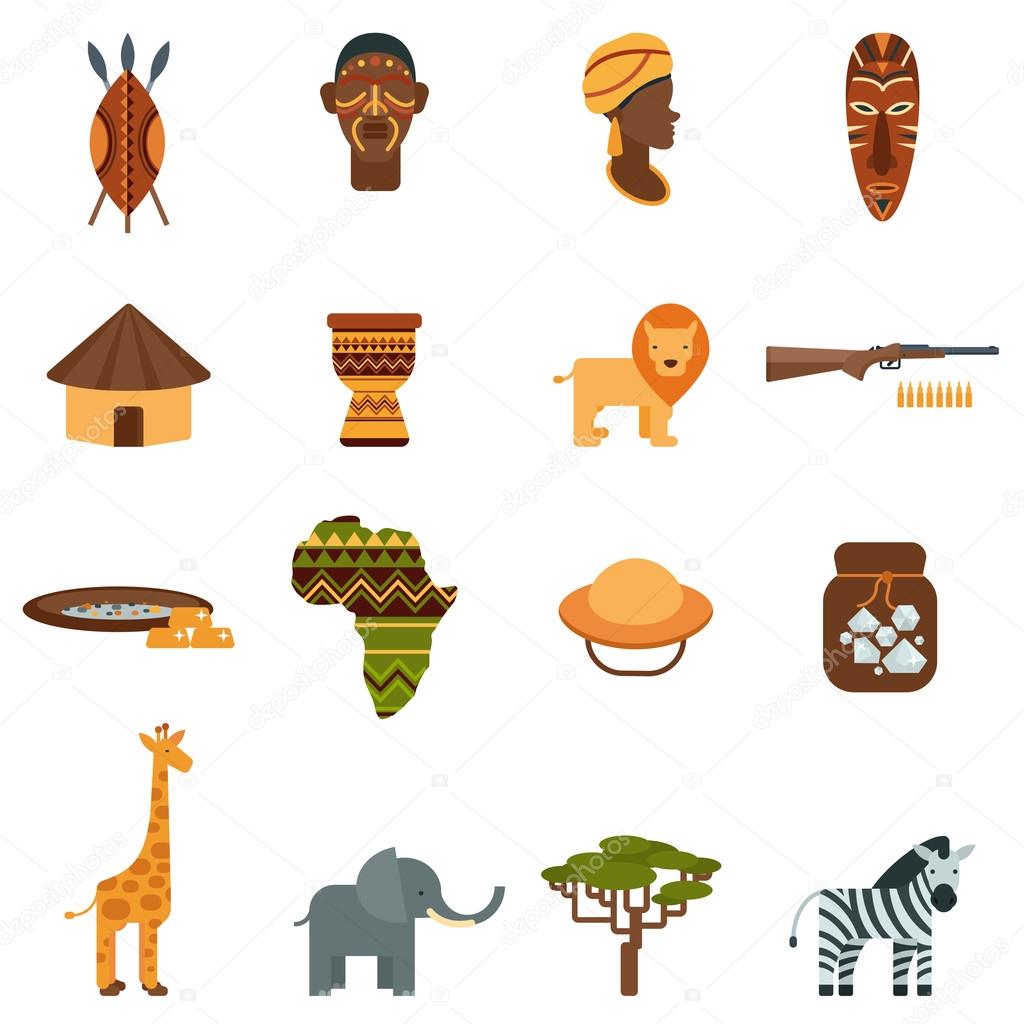 African world flat icons set