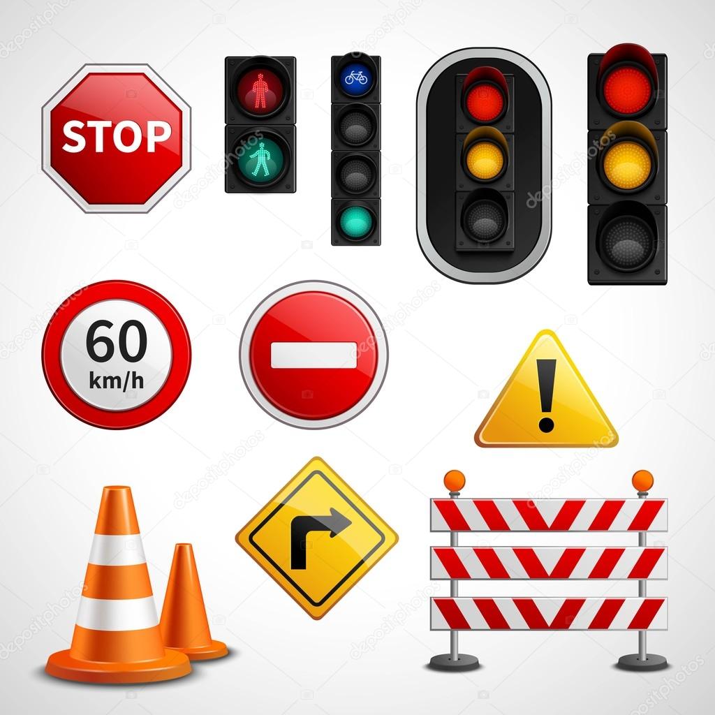 Traffic signs and lights pictograms collection