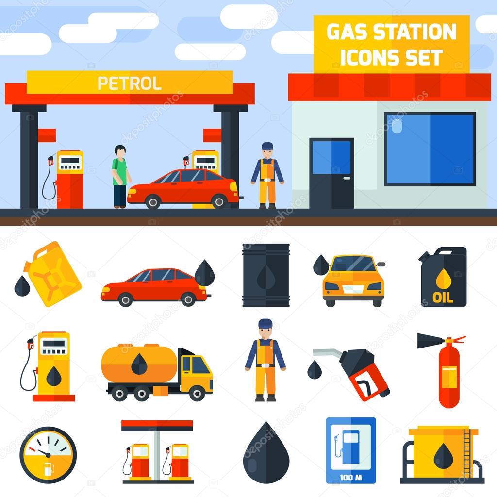 Gas petrol station icons collection banner