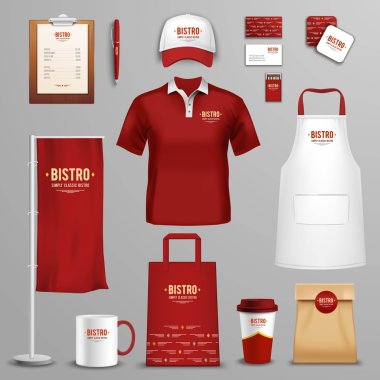 Restaurant cafe corporate identity icons set clipart