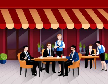 Sokak kafe açık öğle yemeği düz afiş