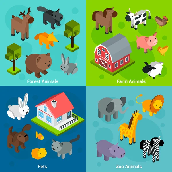 Isometric Animals Set — Stock Vector