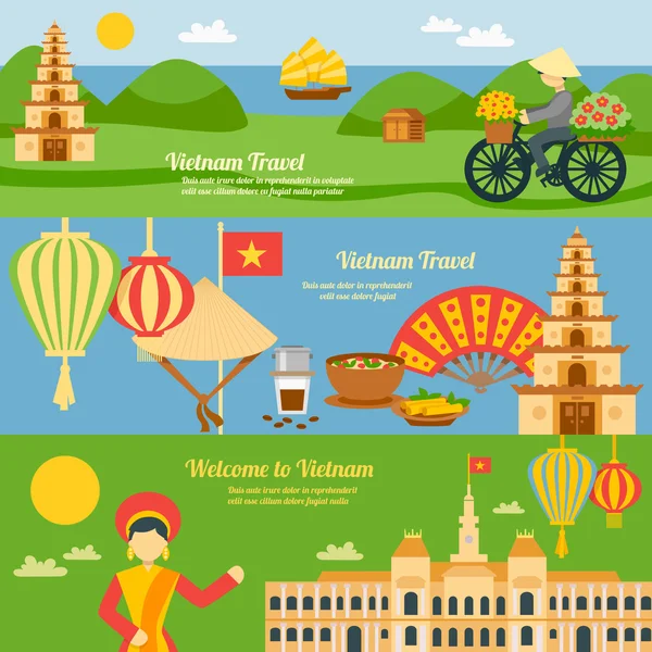 Conjunto de pancartas vietnam — Vector de stock