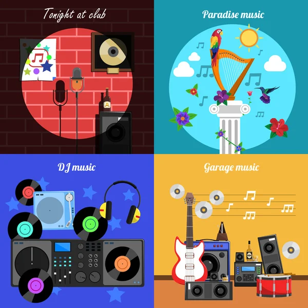 Conjunto de banners de melodía e instrumentos — Vector de stock