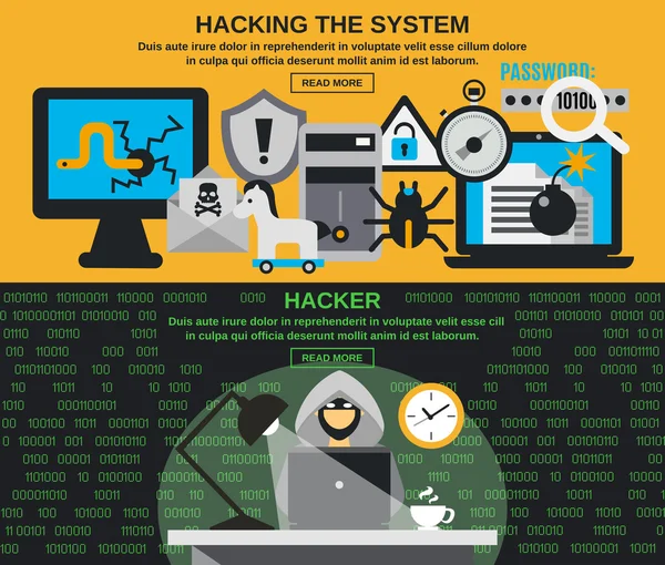 Set di banner hacker — Vettoriale Stock