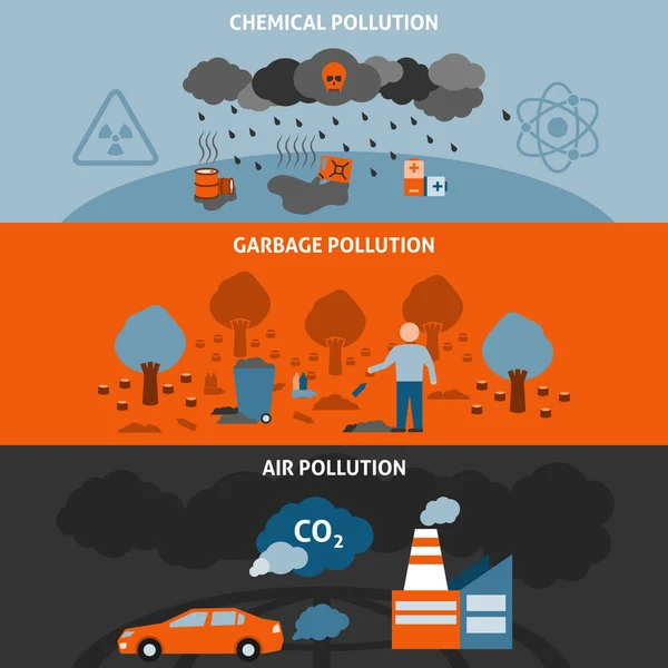 Ensemble de bannières de pollution — Image vectorielle