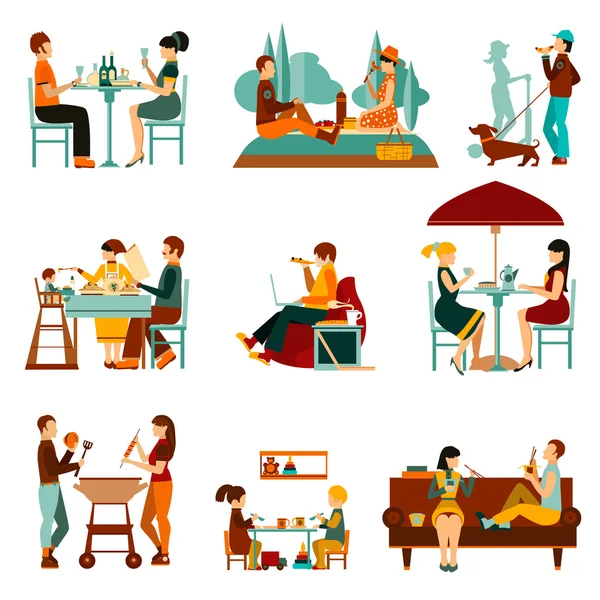 Comer Conjunto de iconos de la gente — Vector de stock