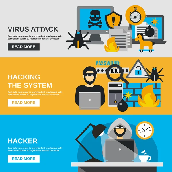 Conjunto de banner hacker — Vetor de Stock