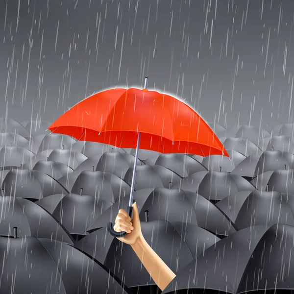 Red Umbrella Under Rain — Stock Vector