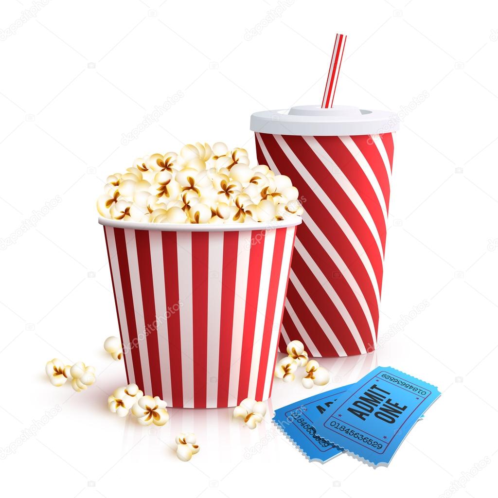 Download Cola Popcorn And Tickets Vector Image By C Macrovector Vector Stock 87283356
