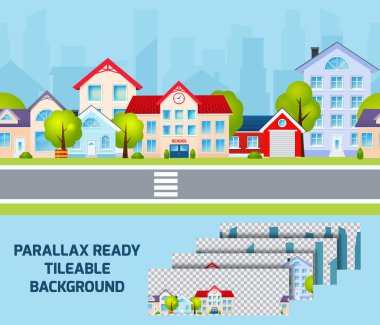 Gün ıșığı cityscape paralaks etkisi arka plan tileable