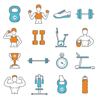 Fitness düz renkli simgeler kümesi