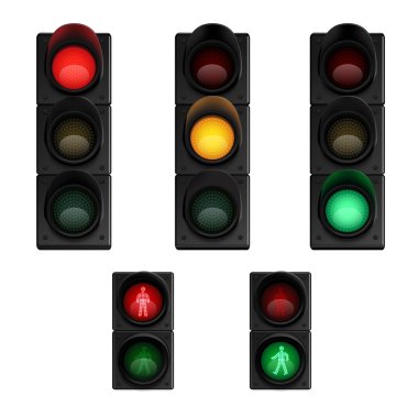 Trafic lights realistic pictograms set clipart