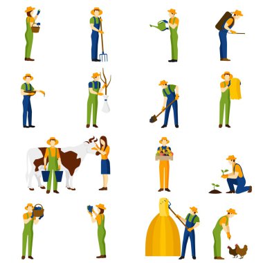 Çiftçi, iş düz Icons set