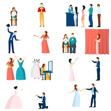 Tiyatro oyuncuları düz Icons set