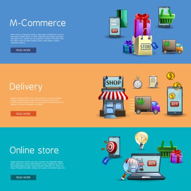 Online alışveriş afiş kümesi