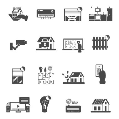 Akıllı ev siyah beyaz Icons Set