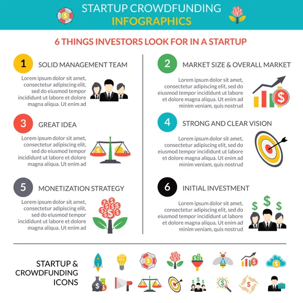 Inicialização de negócios crowdfunding cartaz de layout infográfico —  Vetores de Stock