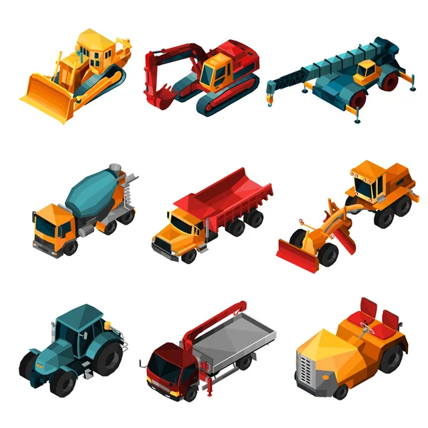 Isometric Construction Machines — Stock Vector