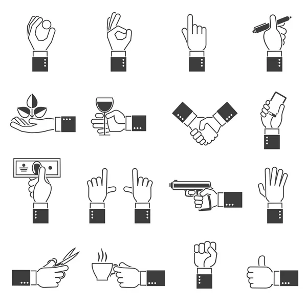 Iconos de mano Negro Set — Archivo Imágenes Vectoriales