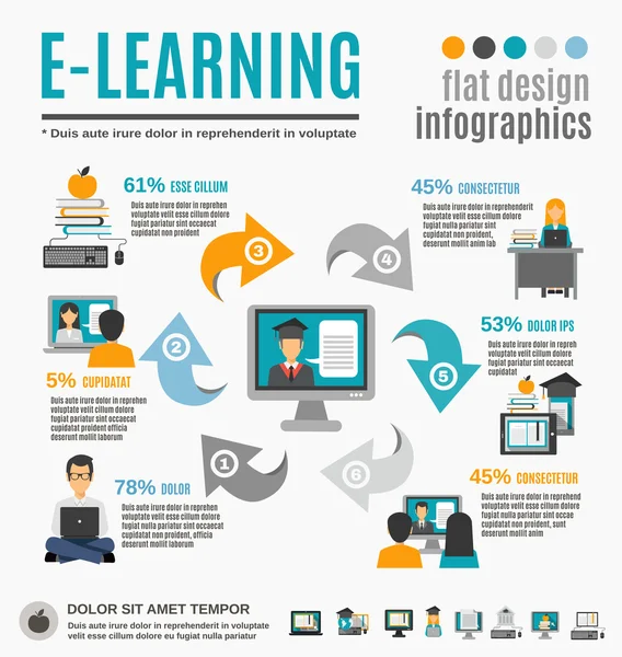 E-learning Juego de infografías — Vector de stock