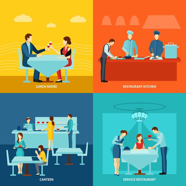 Catering service 4 flat icons square