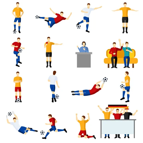 Juego de fútbol personas iconos planos conjunto — Vector de stock