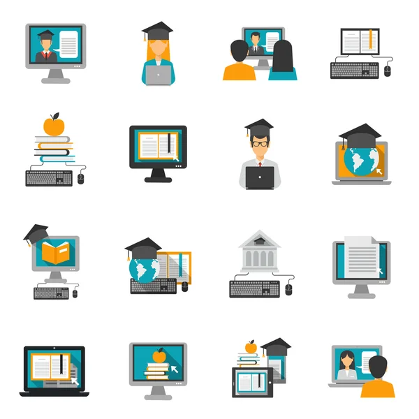 Conjunto plano de iconos de aprendizaje electrónico — Archivo Imágenes Vectoriales