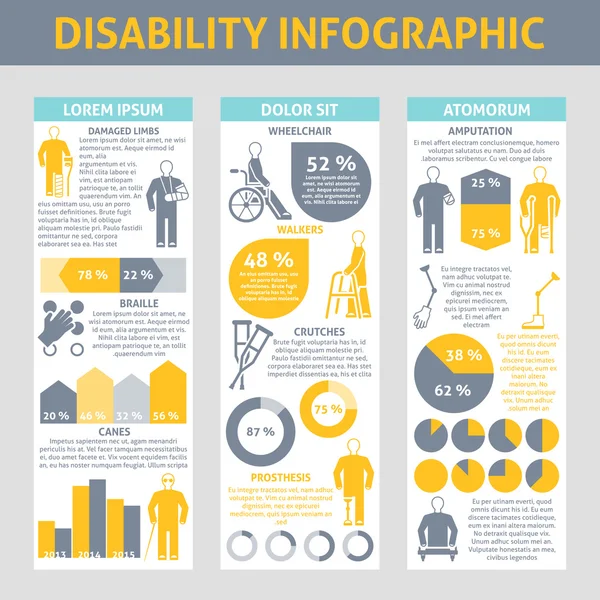 Conjunto de Infografía de Personas con Discapacidad — Archivo Imágenes Vectoriales