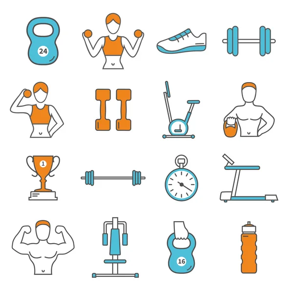 Juego de iconos de línea de color plano Fitness — Vector de stock