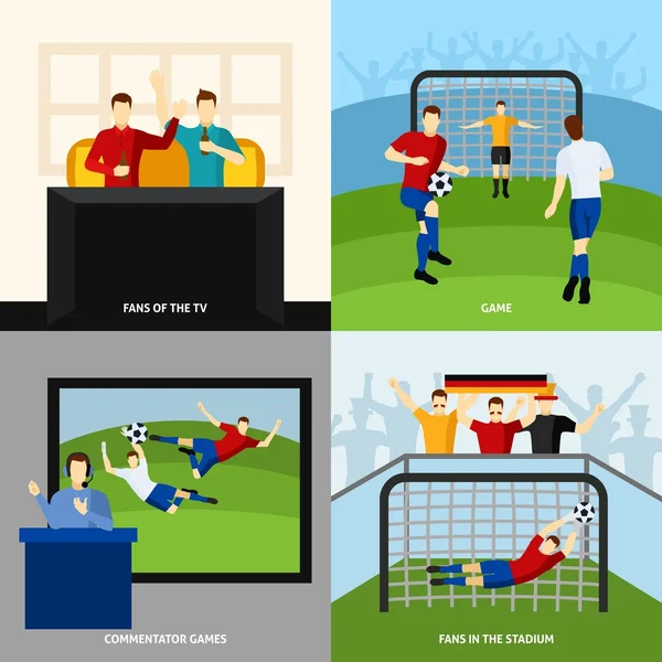 Soccer 4 flat icons square composition — Stock Vector