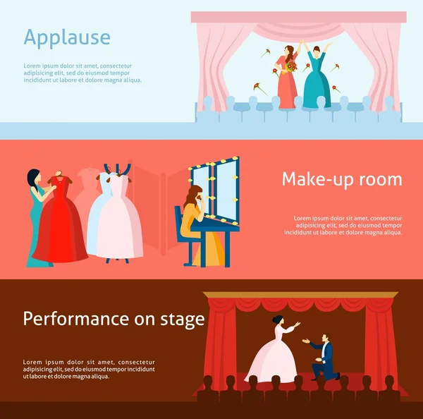 Conjunto de pancartas planas de rendimiento teatral — Vector de stock